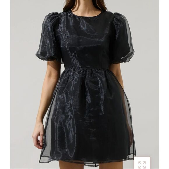 Sugarlips Borza Organza Teal Puff Sleeve Mini Dress - Picture 6 of 6